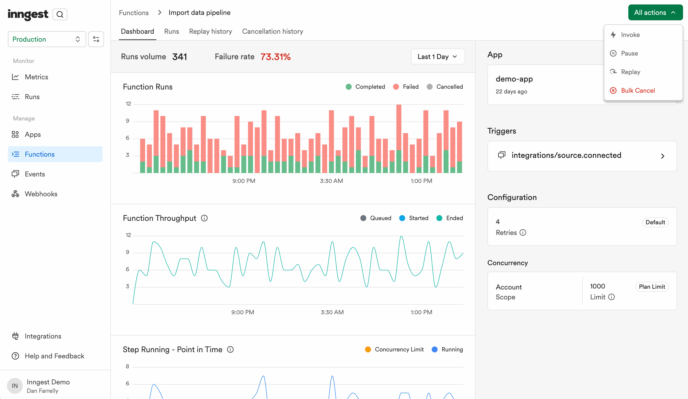 Replay button in function runs page